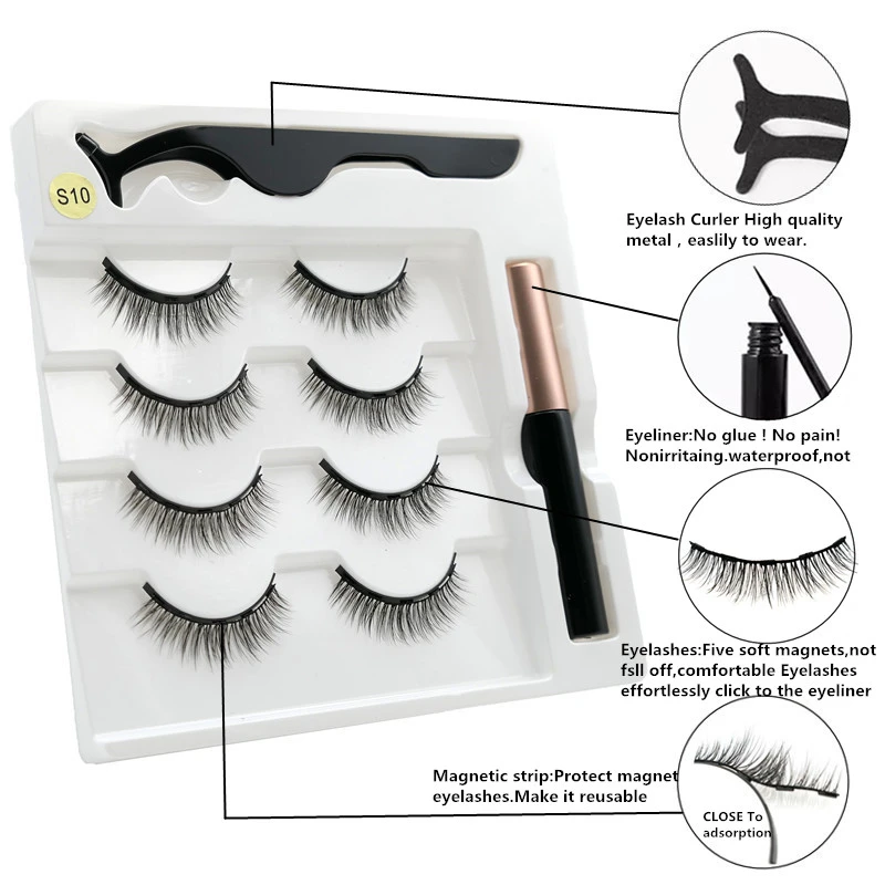 4 pairs of magnetic eyelashes natural soft magnet eyelashes natural magnetic eyeliner makeup mink eyelashes set tool