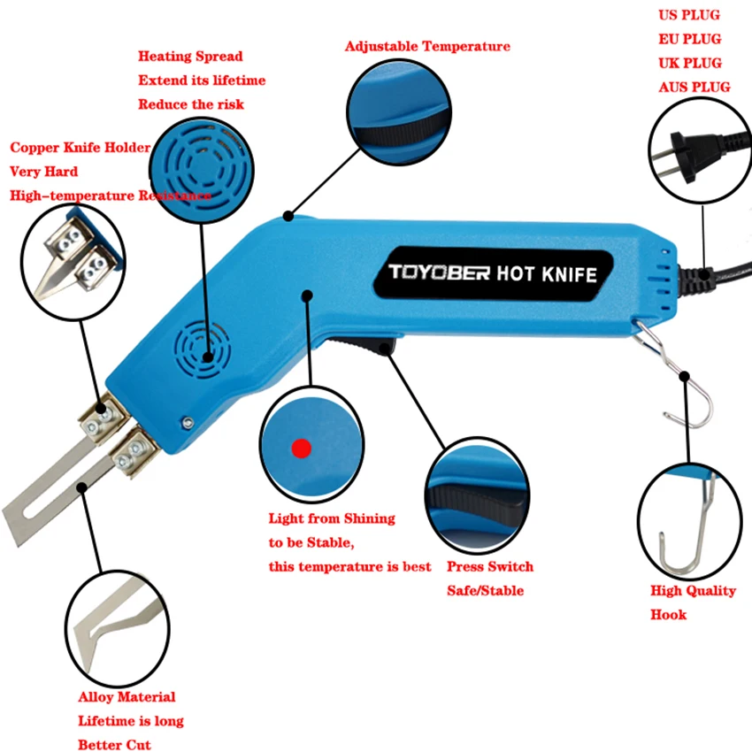 TOYOBER Webbing Belt Cutter Thermal Cutting Knife Electric Hot Knife Fabric Heat Cutter Rope Nylon Cloth Heating Knife