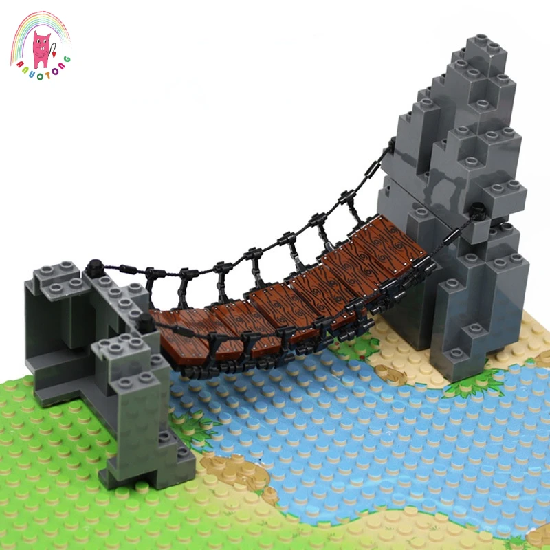 MOC Construction Figures City Building Blocks Chain Bridge Suspension Bridge Mountain Assemble Toy Compatible DIY Model Bricks