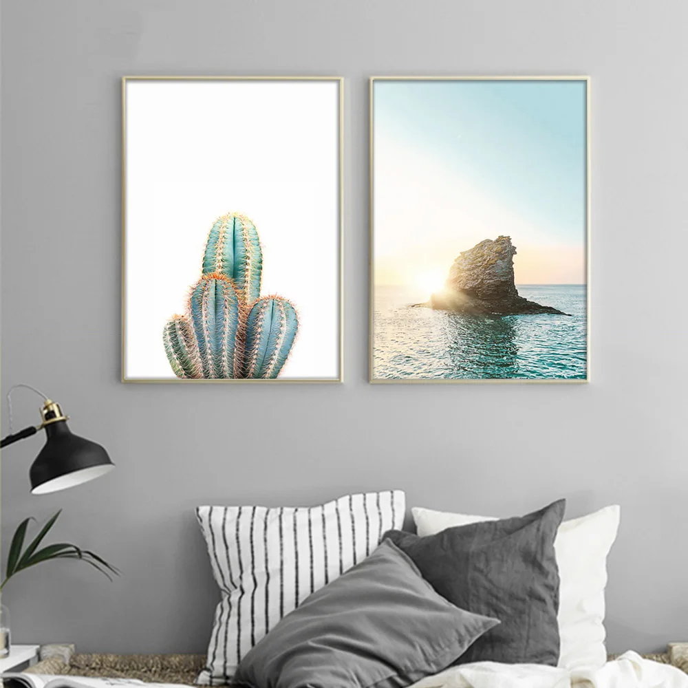 Sea Sunset Motivational Poster Quote Print Nodic Style Wall Art Canvas Painting Cactus Picture Room Decoration Modern Home Decor