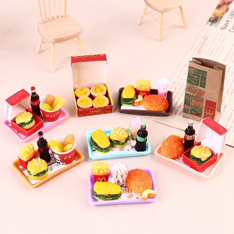 Mini 1/6 Miniature Dollhouse Hamburger Coke Cup Fast Food for Doll House Play Kitchen Ice Cream Accessories Pretend Toys