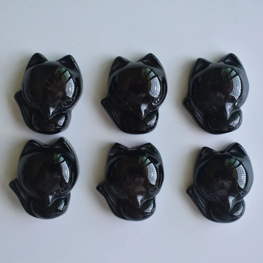 

Wholesale 6pcs/lot Fashion high quality natural black onyx Stone charms Carved fox Pendants for diy jewelry making Free shipping