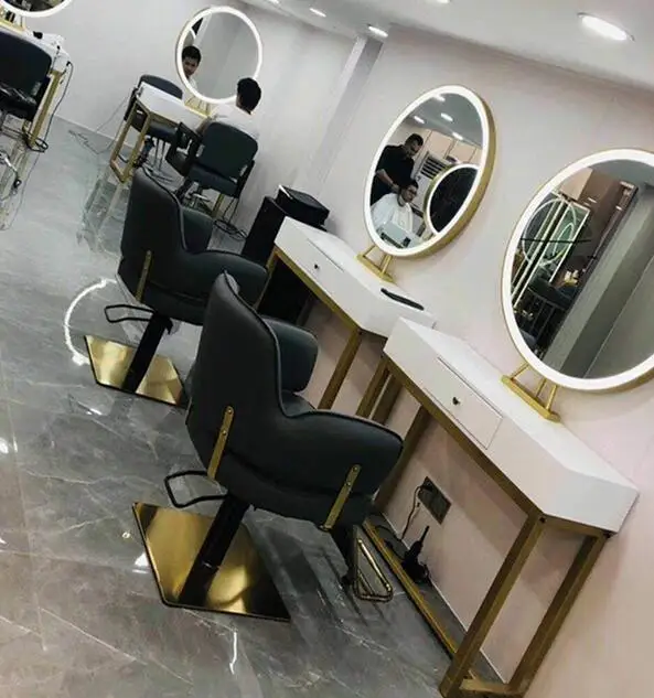 Barbershop mirror table with light double-sided hairdressing mirror table for hair salon special hair cutting mirror table