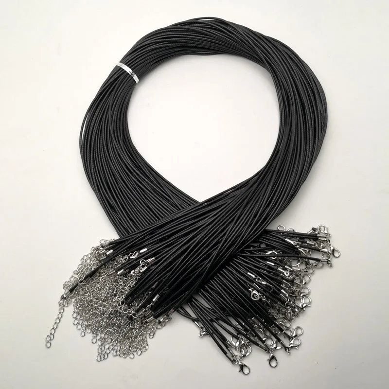 Fashion 2.0MM 45cm 60cm 70cm +5cm black Wax rope lobster clasp necklace lanyard Jewelry pendant cords 100pcs/lot Good quality