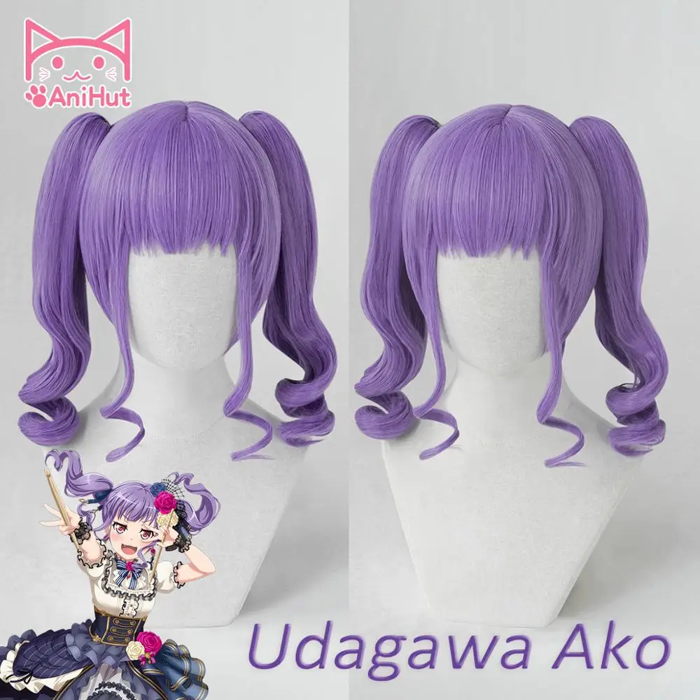 【 Anihut】 udagawa ako Perücke Spiel Bang Traum! Cosplay Perücke synthetische lila Frauen Haar Anime Bandori Cosplay Udagawa aka Kostüm