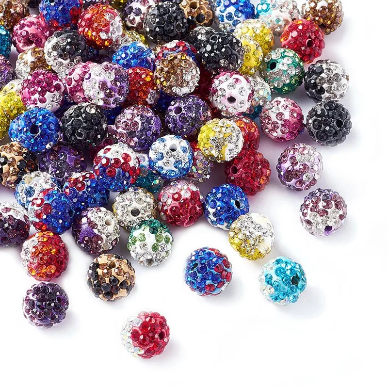 100pcs Handmade Polymer Clay Disco Ball Beads Rhinestone Crystal Shamballa Bead Round Spacer Bead for Jewelry Making 9~10mm