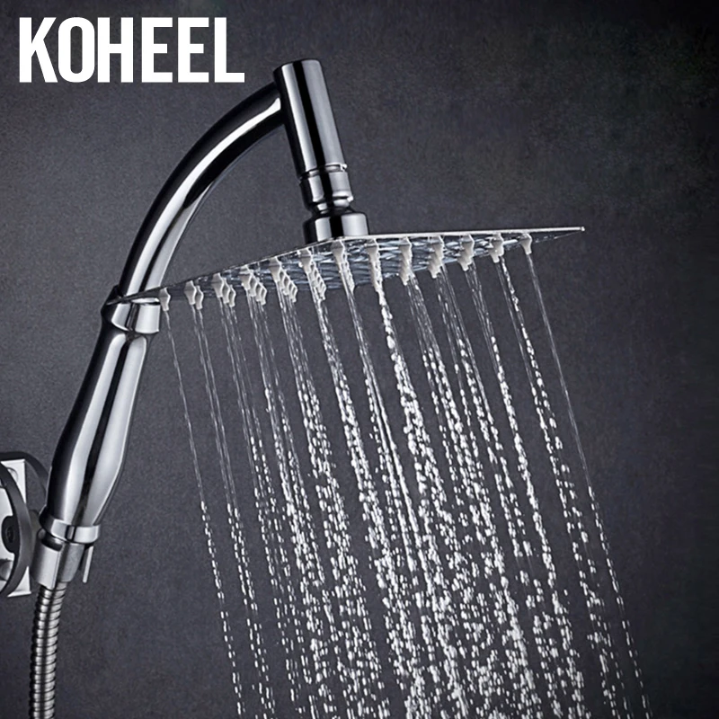 KOHEEL 6/8 inch Rainfall Shower Head Square Chrome Ceiling Rain Stainless Steel Showerhead Rainfall Shower Heads with handles