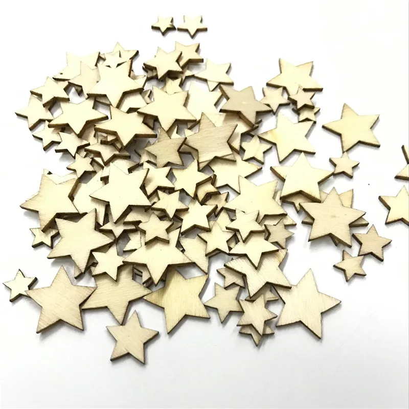 100pcs/pack Star Wood Craft Embellishments MDF Wooden Cutout Flatback Scrapbooking for Cardmaking DIY Art Wedding Decoration