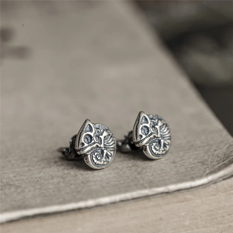 MKENjazz-Boucles d'oreilles à tige tête de mort caméléon rétro pour hommes et femmes, bijoux gothiques foncés créatifs, argent regardé 100%, 925