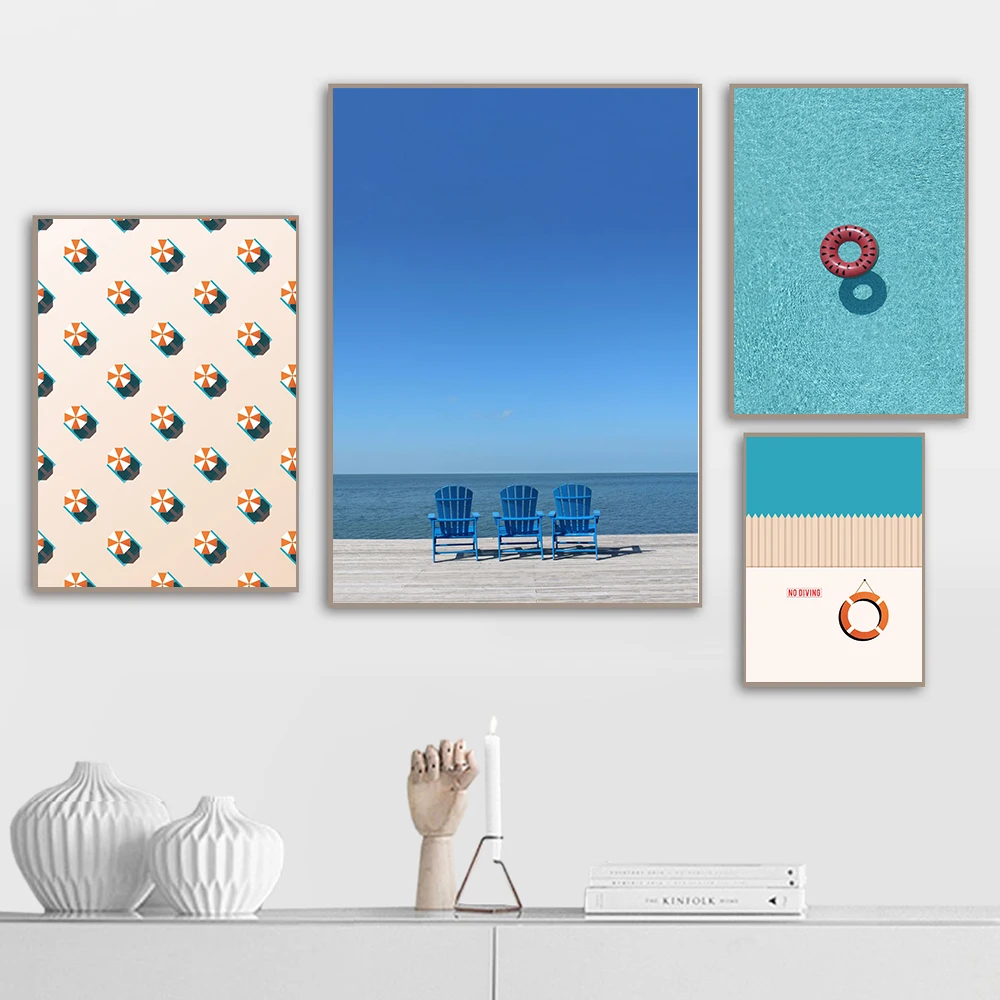 Minimalist Swimming Pool Poster Print Miami Ocean View Canvas Painting Summer Beach Wall Art Pictures For Living Room Home Decor