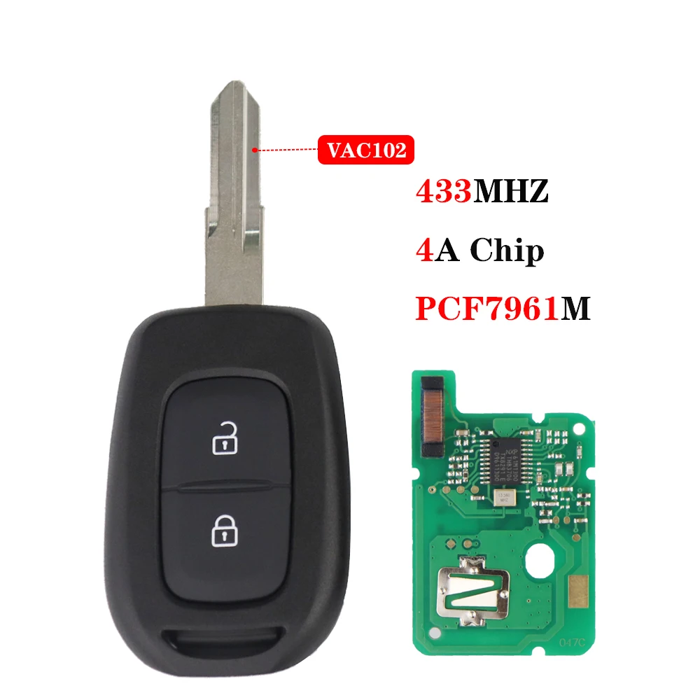 YIQIXIN Car Remote Key 2 Button For Renault Sandero Dacia Logan Lodgy Dokker Duster Trafic Clio4 Master3 433MHZ 4A PCF7961M Chip