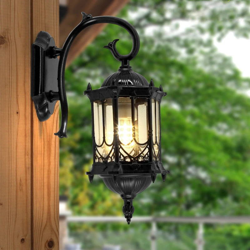 Luz de pared exterior europea, accesorios de iluminación para jardín, villa a prueba de lluvia, candelabro de puerta de entrada para patio, lámpara