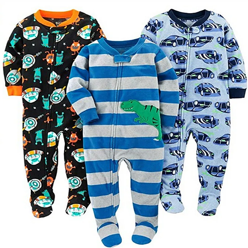 Children\'s jumpsuits for 2-4 years old, pajamas for boys and girls, baby polar fleece jumpsuits, and three children\'s pajamas.