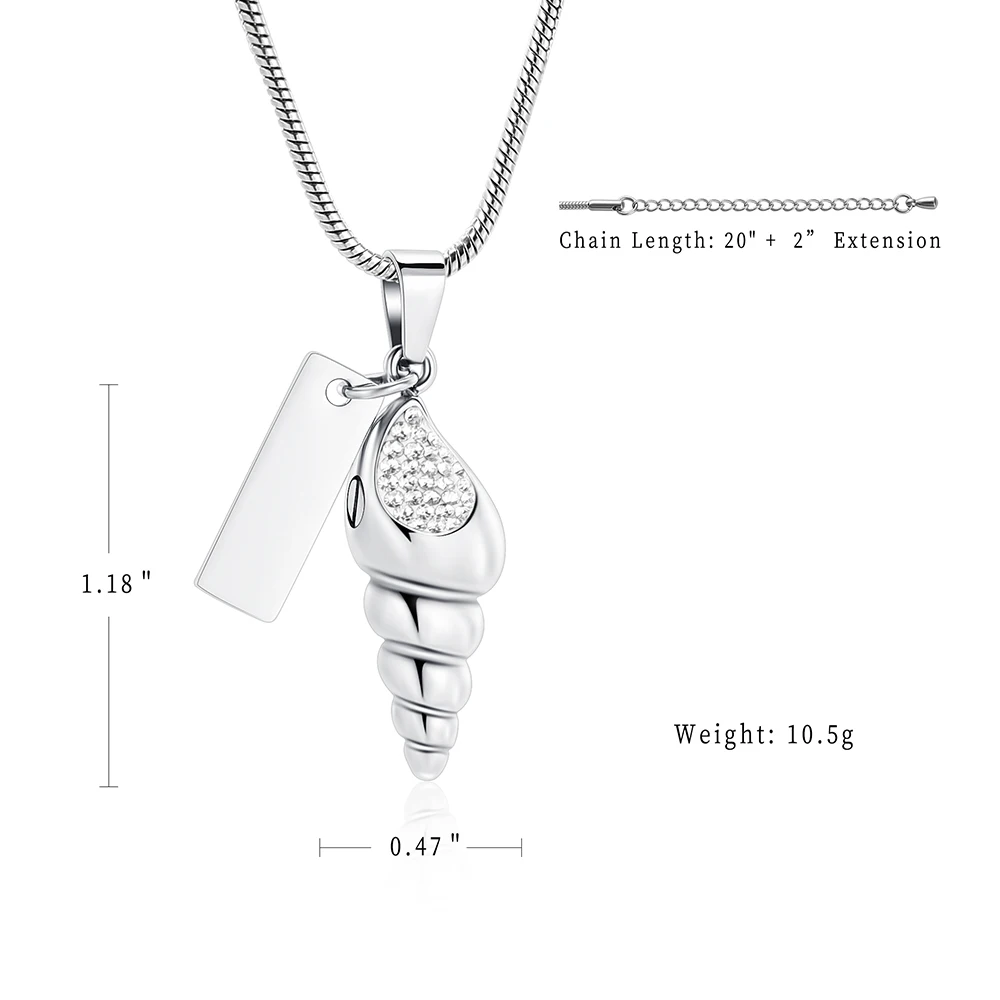 

Stainless Steel Conch White Crystal Cremation Necklace for Ashes Urn Pendant Memorial Keepsake Jewelry