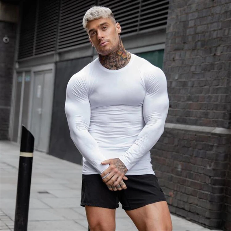 Gym Clothing Fitness Skinny T-shirt Men Compression Quick dry Long Sleeve Shirt Male Running shirt Bodybuilding Workout Tee Tops