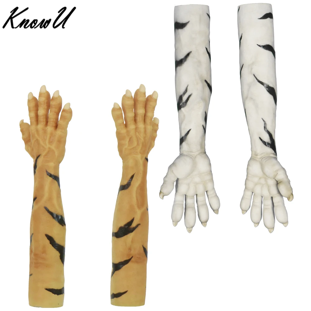 

KnowU Silicone Tiger Gloves Permanent Pattern Cosplay Animal Suit Crossdress A Pair Party Tools Halloween