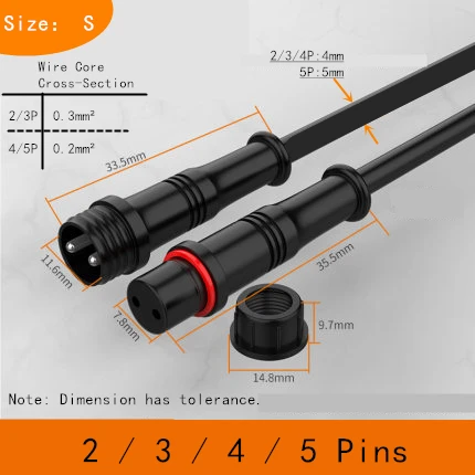 LED Connector With Cable 2/3/4/5 Pins Male Female Plug Socket Butt Joint Black/White Small/Large For Strip Light Waterproof