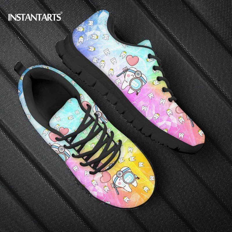 Rainbow Color Dentist Print Women Flats Shoes Lace Up Comfortable Walk Sneakers Luxury Designer Girls Casual Shoe Calzado Mujer