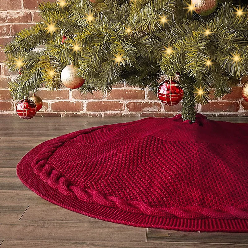 Christmas decorations knitted Christmas tree skirt Christmas tree cushion sunny red Christmas tree skirt.