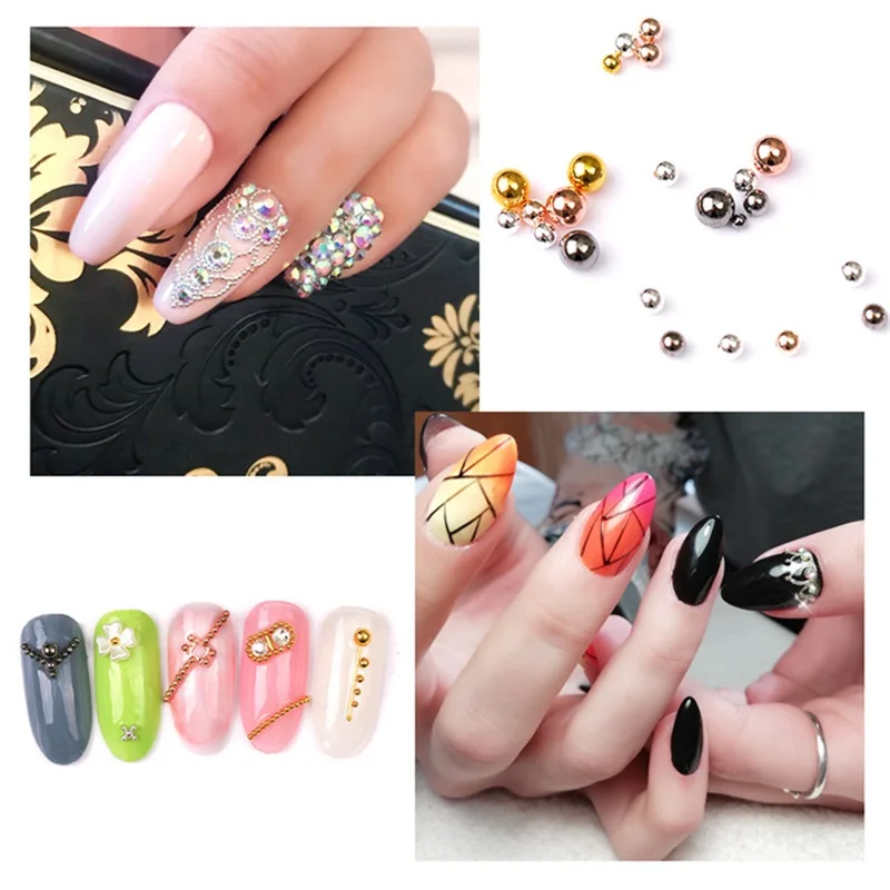 1 scatola di decorazioni per Nail Art Mix Size Mini piccolo acciaio inossidabile metallo oro argento caviale perline palla accessori per Manicure per unghie