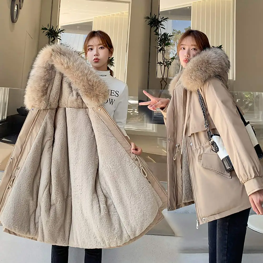 Vielleicht Casual Loose Fur Liner Hooded Winter Parkas Women Fashion Solid Thick Short Coats Women Elegant Cotton Jackets Female