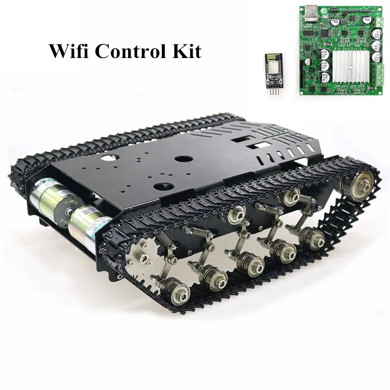Amortiguador de Control Wifi/ PS2, chasis de tanque de acero inoxidable, modelo de Robot inteligente, Motor Dual DC 12V para Arduino