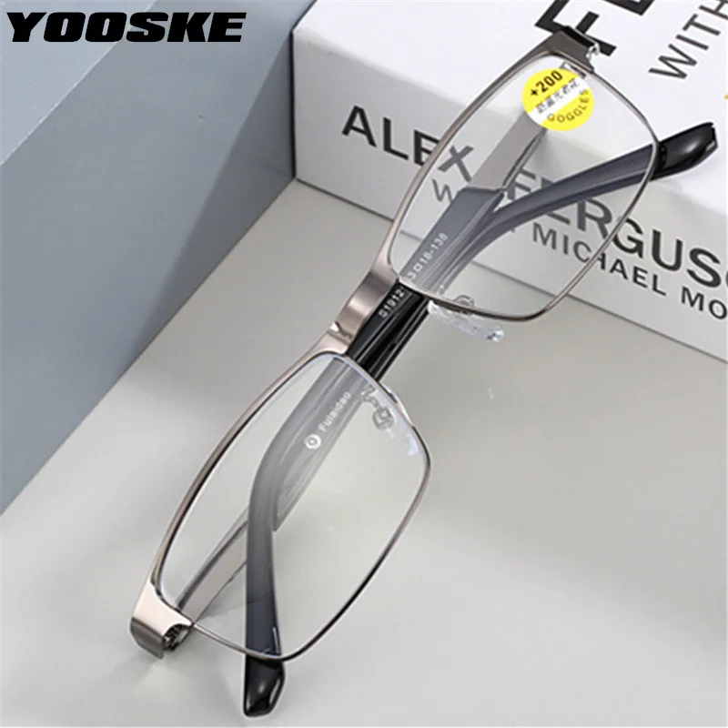 YOOSKE Anti-blue light Reading Glasses Men Business Presbyopic  Glasses Stainless Steel Hyperopia Diopter +1.0 1.5 2.0 2.5 to4.0