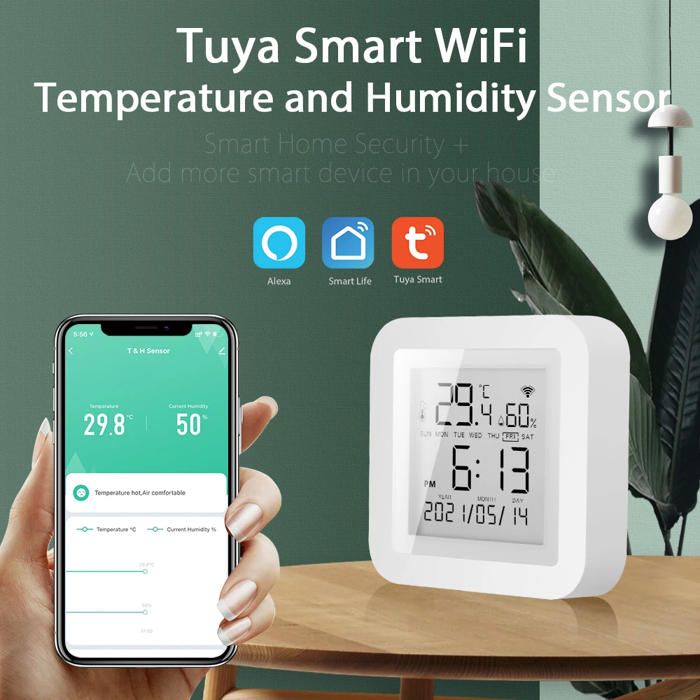 Tuya Smart home WiFi Temperature Humidity Accuracy T&H Sensor with display