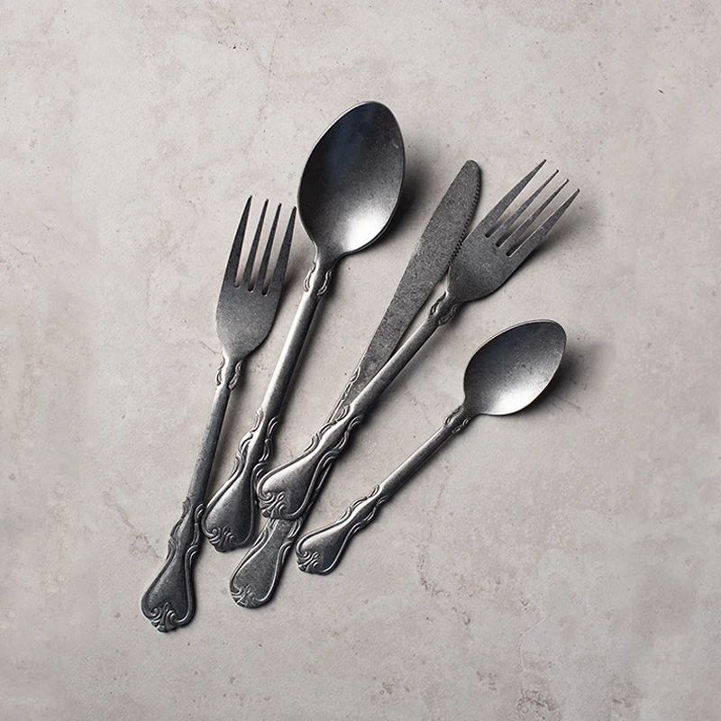 4pcs/Set Vintage Spoon Knife Fork Table Shooting Old Stylele Coffee Spoons Photographic Props Retro Kitchen Food Decor Tableware