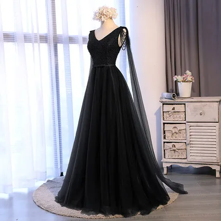 Bonito pérolas sexy decote em v rosa azul preto longo vestidos de dama de honra das mulheres rendas acima do baile de formatura vestido de festa de casamento robe formal longo vestido