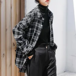 Women Shirt Black Red Long Sleeve Plaid Vintage Shirt Casual Shirt Blouse Loose Tops Ladies Plus Size Spring Autumn Summer 2021