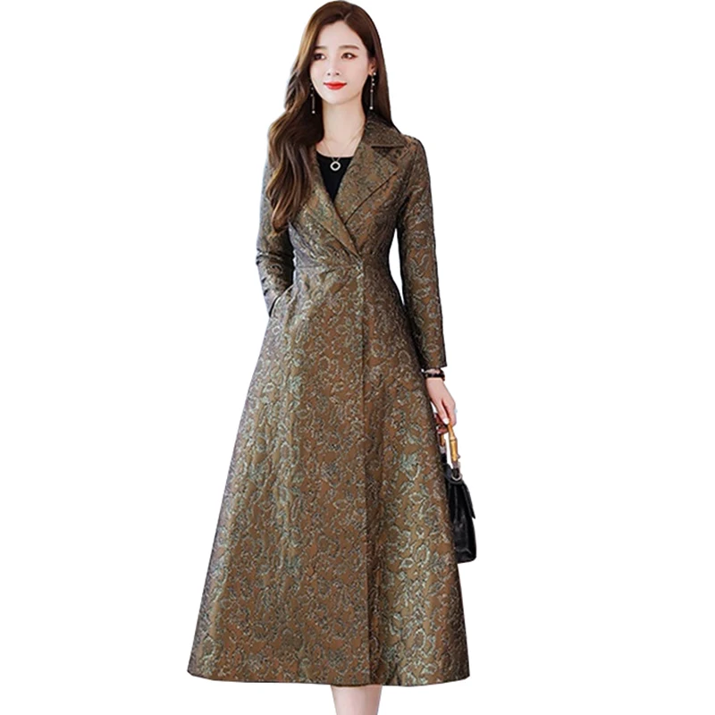 

2019 New High quality Trench Coat Women Spring Autumn A-line X-long Windbreaker Female Slim Elegant Outerwear Casual Coats A3045