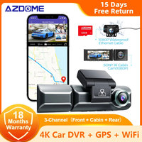 AZDOME M550 Car DVR 3 Channel Camera 4K +1080 Rear Cam 800MP Front Bulit-in GPS WiFi Car Dash Camera IR Night Vision APP Control