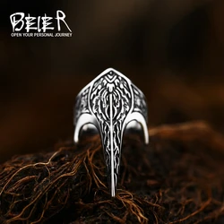 BEIER Stainless steel Thor Hammer Viking Amulet Viking Raven Ring Scandinavian Jewelry man Ring BR8-296
