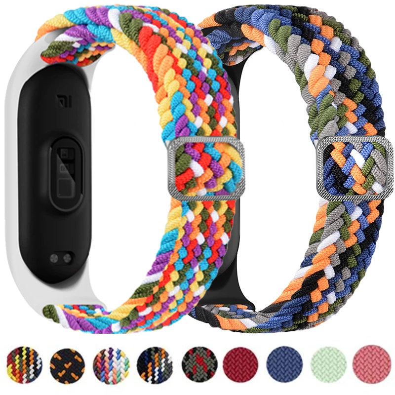 2021 Braided Solo Loop Nylon fabric Strap for xiaomi mi band 3 4 5 6 elastic belt bracelet Replace Wristband For Mi band 6 5 3 4