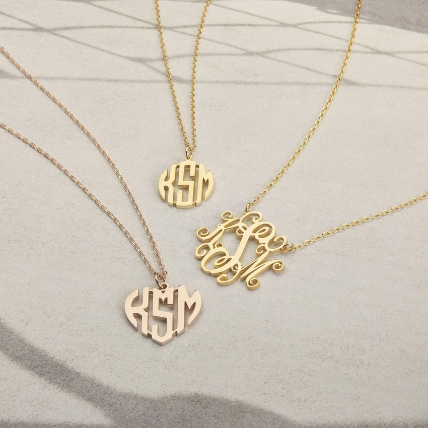 

Monogram Necklace Pendant Stainless Steel Personalized Three Initials Letters Choker Necklaces For Women Customized Gifts