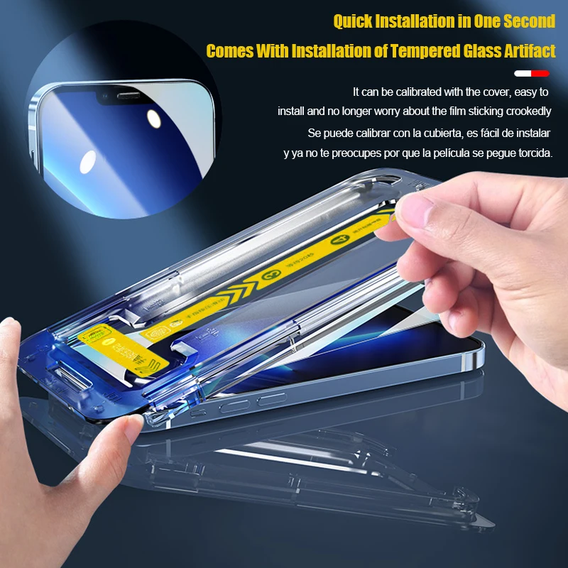 Attach Protective Glass in Seconds For iPhone 13 11 12 Pro Max Screen Protector For iPhone X XR XS MAX Full Cover Tempered Glass