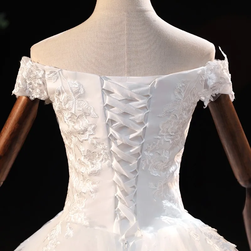 Robe De mariée à épaules dénudées, col bateau, élégante, à lacets, De bal, princesse, luxe, personnalisable, 2021