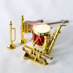 1Set/5Pcs Poppenhuis Accessoires Miniatuur Muziekinstrument Drum Saxofoon Trompet Meubels Voor Barbie Huis 1/12 Poppenhuis