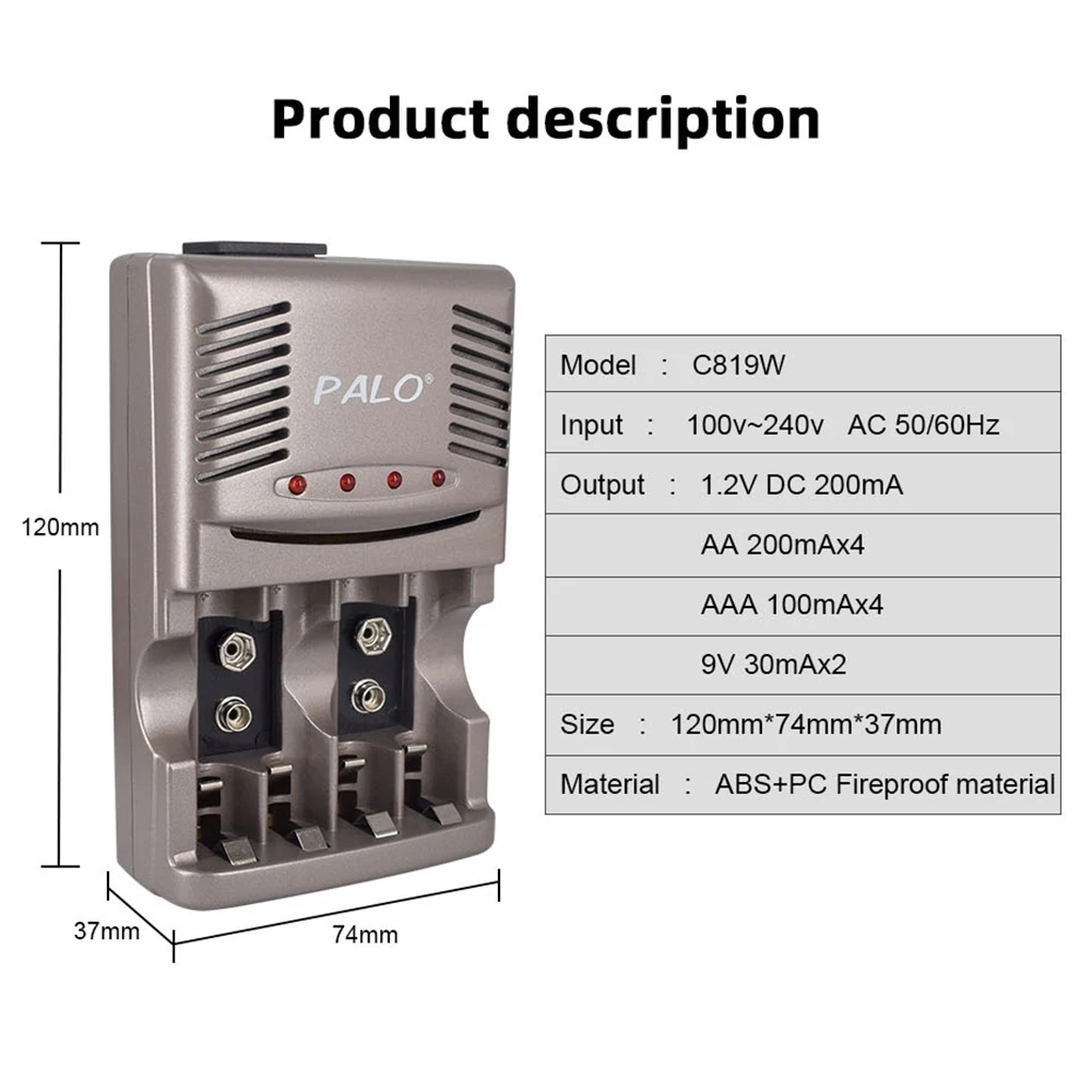 PALO AA AAA bateria szybka ładowarka LED wyświetlacz inteligentna ładowarka do akumulatora 1.2V AA AAA lub 9V NiCd NiMh akumulator