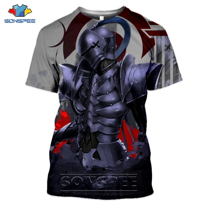 SONSPEE Japan Anime Tee Harajuku Fate Stay Night Zero T Shirt Women 3d Print Kawaii Armor Samurai Streetwear Men T-Shirt Clothes