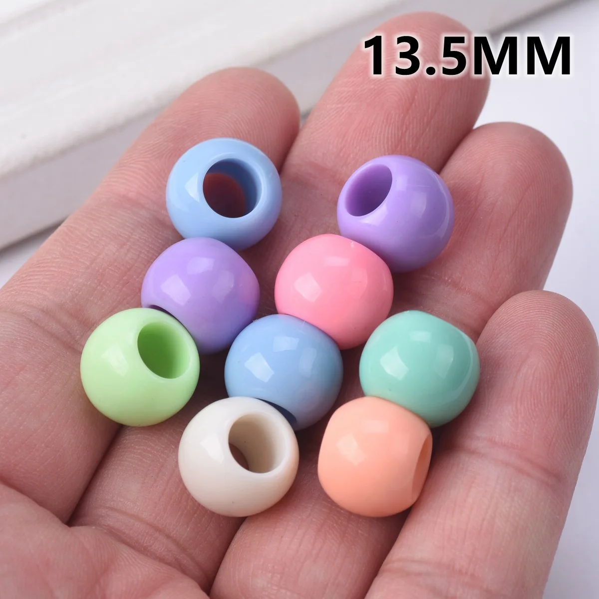 Rodada Contas de plástico acrílico para fazer jóias DIY, cores claras, solto, grande buraco, lote para artesanato, 10mm, 12mm, 14mm, 16mm, 18mm