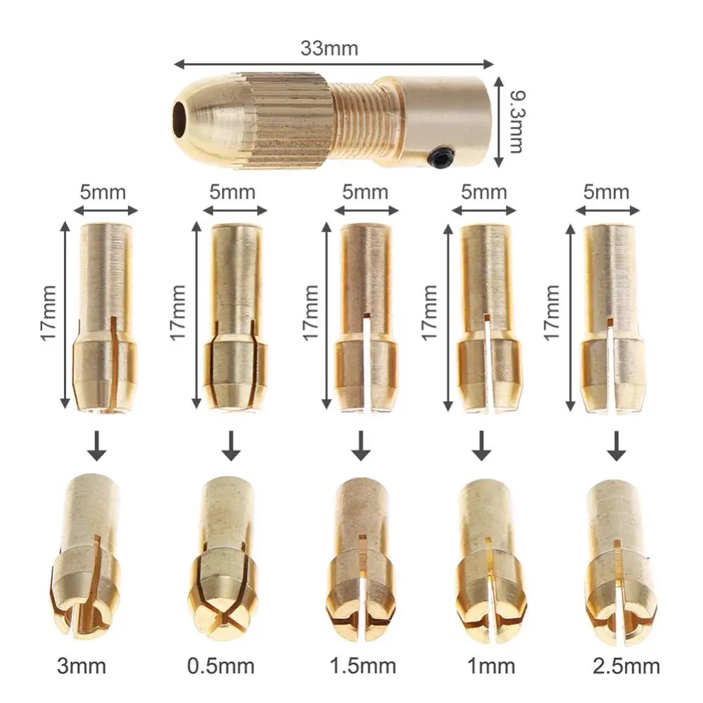 7pcs 5.05mm Mini Self Tightening Drill Chucks support 0.5 - 3.0MM Drill Bit for ABS Board / Light Board Punch