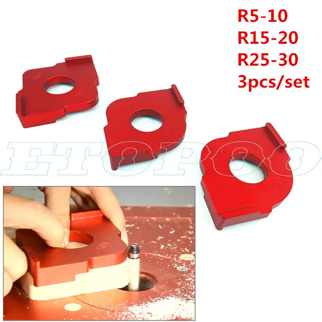 قوالب جهاز توجيه لأعمال النجارة ، دائرة نصف قطرها ، سبائك الألومنيوم ، R5 ، R10 ، R15 ، R20 ، R25 ، R30 ، R15 ، R20 ، 3 لكل مجموعة