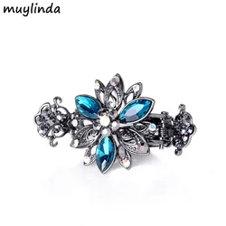 Hot Fashion Women Crystal Flower Rhinestone Hairpins Clip Barrette Rhombus Hair Accessories