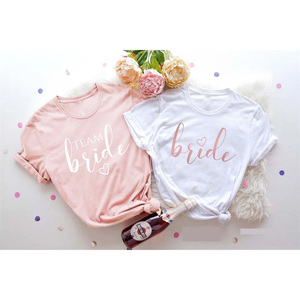 Bride And Team Bride Women\'s T-shirt Bachelorette Party Tee Bridal Shower Shirt Fashion Feminist Wedding Gift Tops T9WI