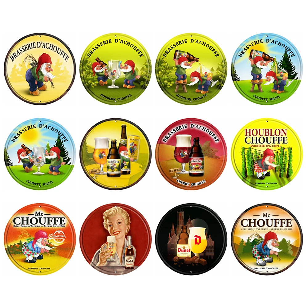 [Decorman] Jupmicrophone La Chouffe Bok Man diversification Metal Art 18/Belgian Beer Sign Vintage Round Painting Bar Decoration R-010 30 CM