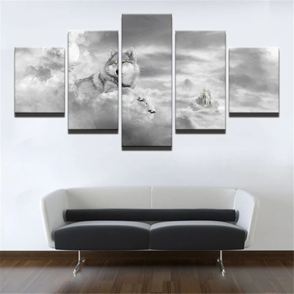 Canvas Wall Art 5 Piece Paintings Modern HD Prints Snow White Wolf Animal Posters Home Decor Living Room Decoration Pictures