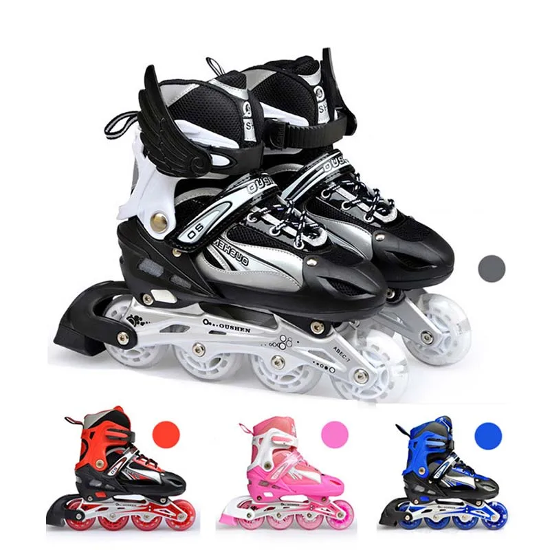 Sapatos infantis de patins inline ajustáveis, patins PU piscando, tênis de patinação, botas para crianças, menino, menina, 4 rodas