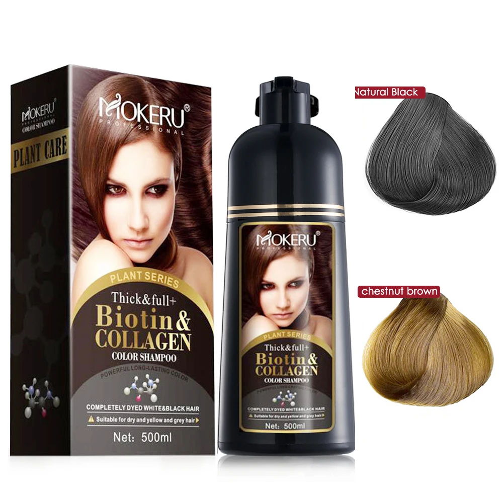 

Mokeru 500ml Fast Dye Biotin Collagen Permanent Hair Natural Herbal Easy Using Color Dye Shampoo For Women